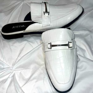 White slip on dress flats